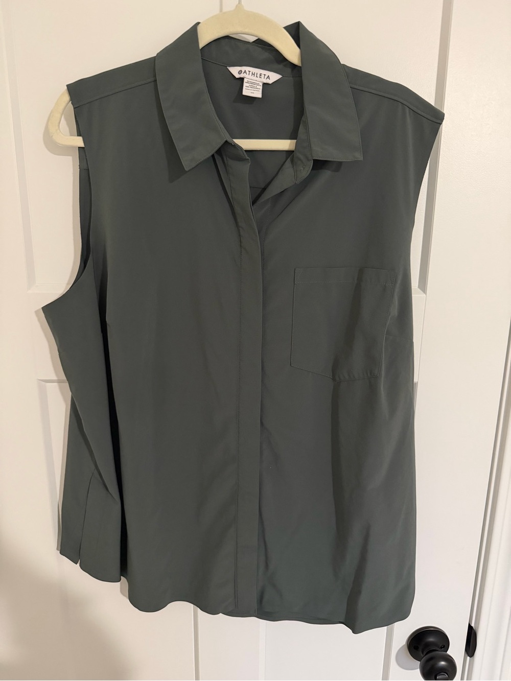 Athleta Olive Green Sleeveless Button-Front Shirt